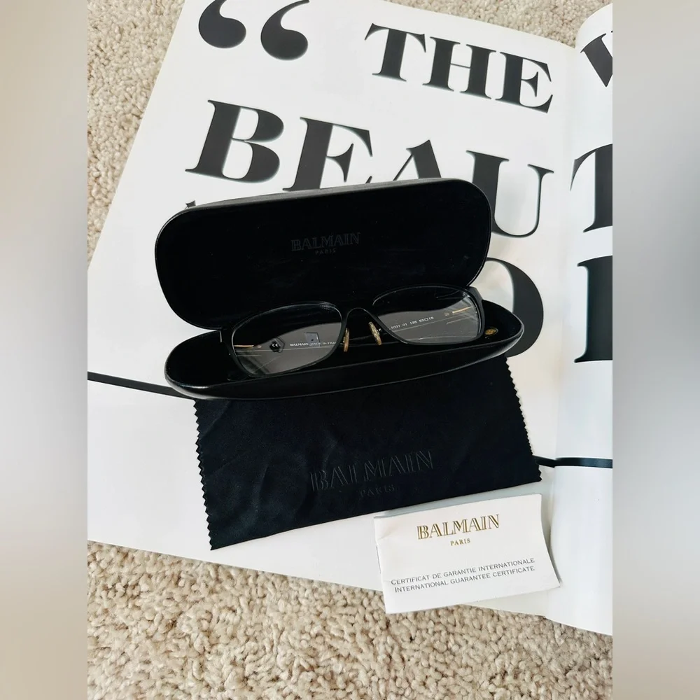 BALMAIN Black Frame, Clear Lens Eyewear With Case, Cloth & Authenticity Booklet